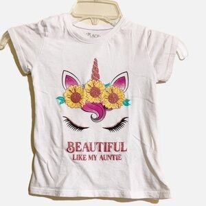 The Children’s Place “Beautiful like my Auntie” Neon Unicorn Tee. Size 5/6.